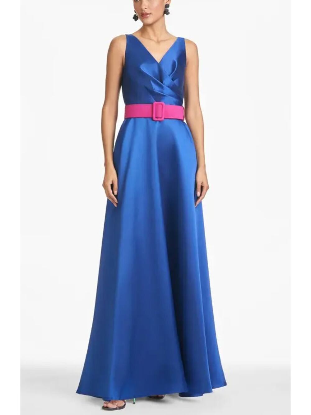 Sachin & Babi Rae Gown Eclipse Blue Fuchsia Belt Sz 4 NWT Glamorous A-Line Dress